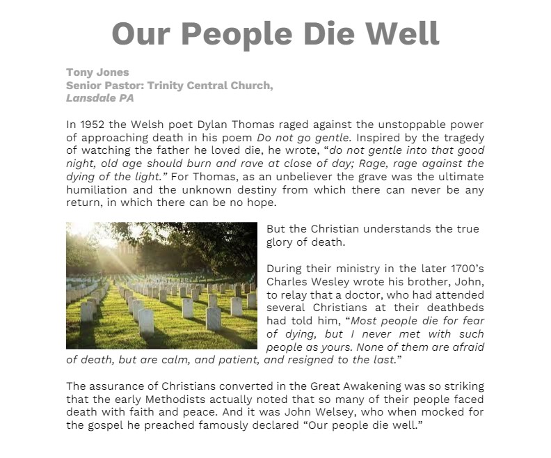 Our People Die Well | Tony Jones Pastor